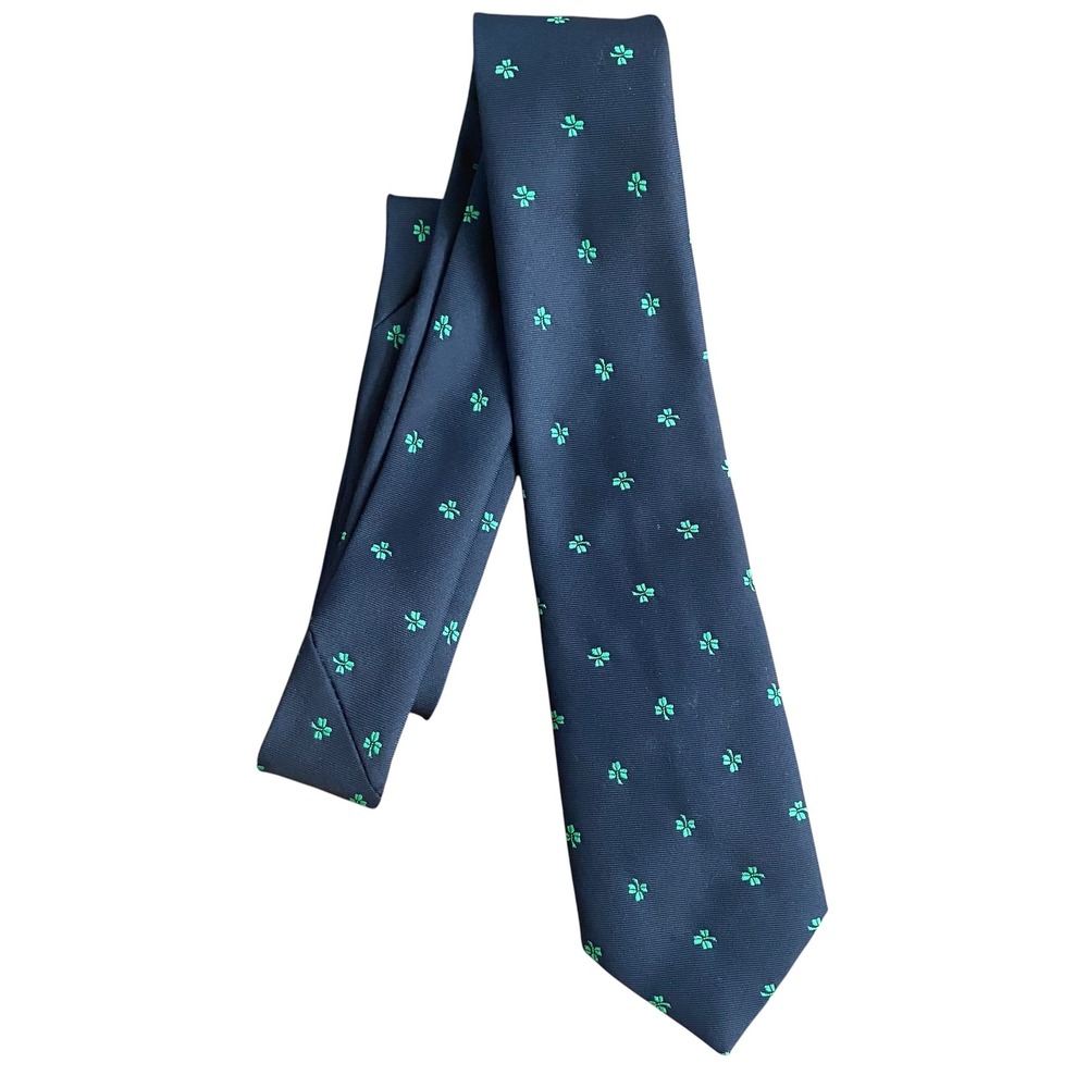 Kincora Mens Navy Blue Green Shamrock Clover Necktie Ireland Irish Lucky Tie